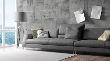 Modern parlak iç. 3D render