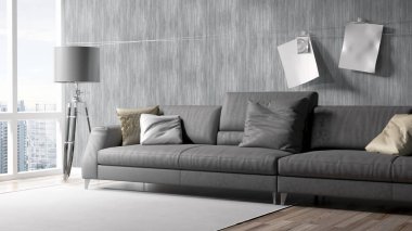 Modern parlak iç. 3D render