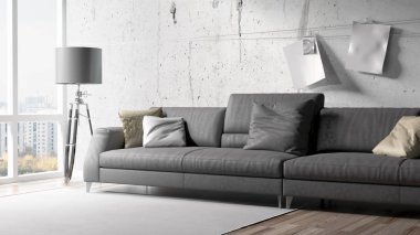 Modern parlak iç. 3D render
