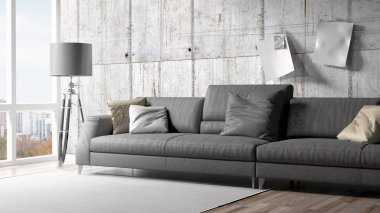Modern parlak iç. 3D render