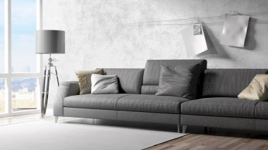 Modern parlak iç. 3D render
