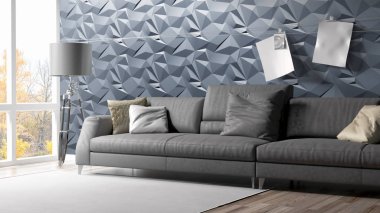 Modern parlak iç. 3D render