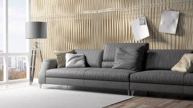 Modern parlak iç. 3D render