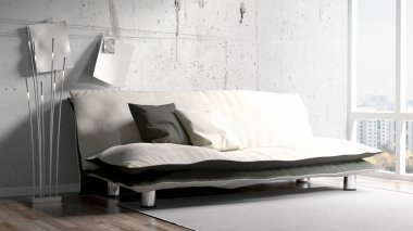 Modern parlak iç. 3D render