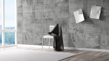 Modern parlak iç. 3D render