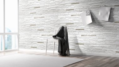 Modern parlak iç. 3D render