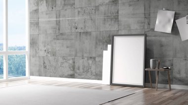 Modern parlak iç. 3D render