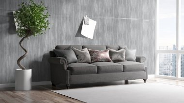 Modern parlak iç. 3D render