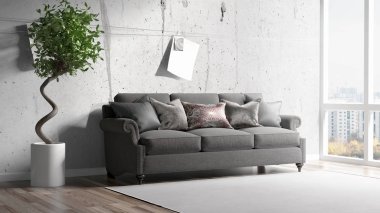 Modern parlak iç. 3D render