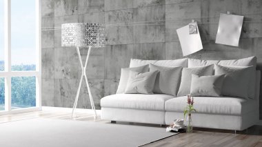 Modern parlak iç. 3D render