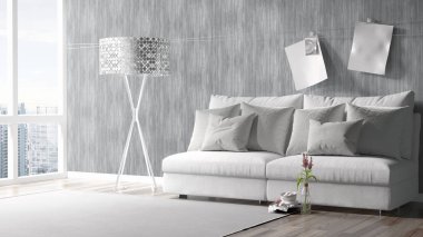 Modern parlak iç. 3D render