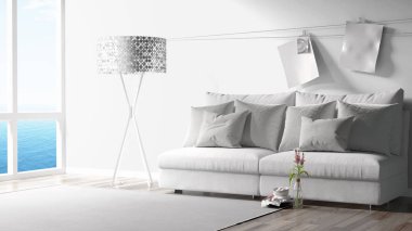 Modern parlak iç. 3D render