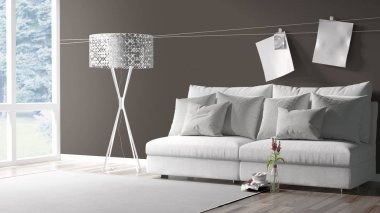 Modern parlak iç. 3D render