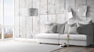 Modern parlak iç. 3D render