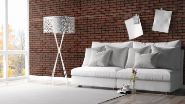 Modern parlak iç. 3D render