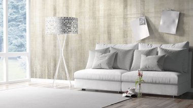 Modern parlak iç. 3D render