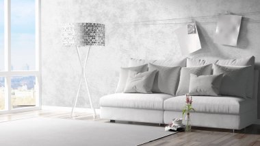 Modern parlak iç. 3D render