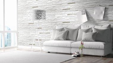 Modern parlak iç. 3D render