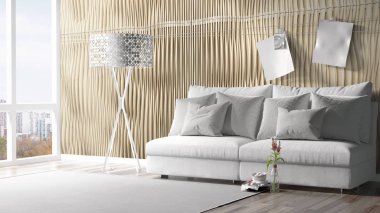 Modern parlak iç. 3D render