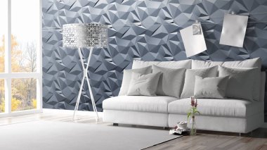 Modern parlak iç. 3D render