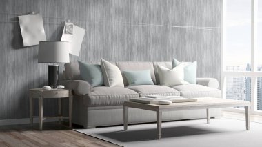 Modern parlak iç. 3D render