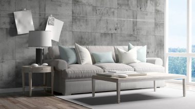 Modern parlak iç. 3D render