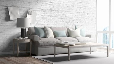 Modern parlak iç. 3D render