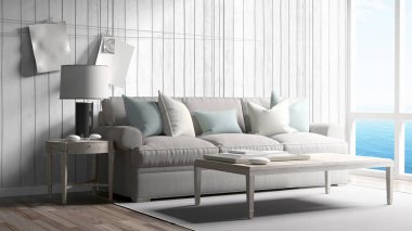 Modern parlak iç. 3D render