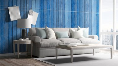 Modern parlak iç. 3D render