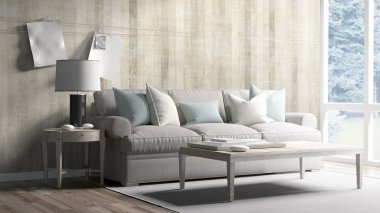 Modern parlak iç. 3D render