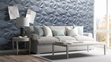 Modern parlak iç. 3D render