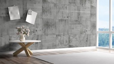 Modern parlak iç. 3D render