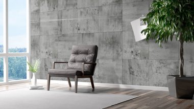 Modern parlak iç. 3D render