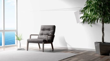 Modern parlak iç. 3D render