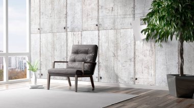 Modern parlak iç. 3D render