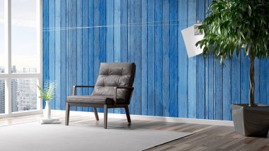 Modern parlak iç. 3D render