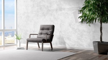 Modern parlak iç. 3D render