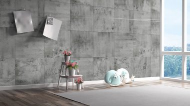 Modern parlak iç. 3D render