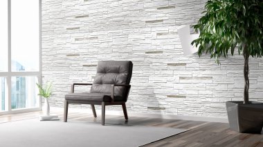 Modern parlak iç. 3D render