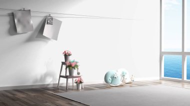 Modern parlak iç. 3D render