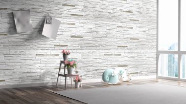 Modern parlak iç. 3D render