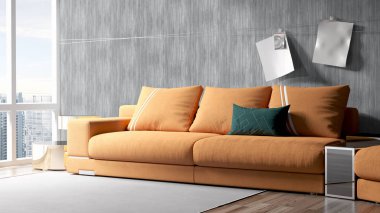 Modern parlak iç. 3D render