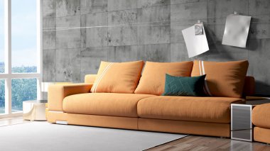 Modern parlak iç. 3D render