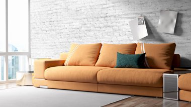 Modern parlak iç. 3D render