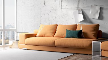 Modern parlak iç. 3D render