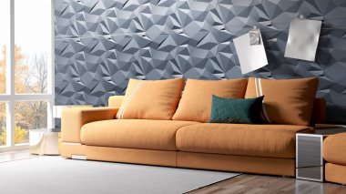 Modern parlak iç. 3D render