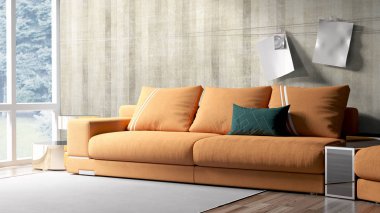 Modern parlak iç. 3D render