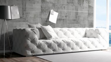 Modern parlak iç. 3D render