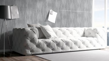 Modern parlak iç. 3D render