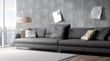Modern parlak iç. 3D render
